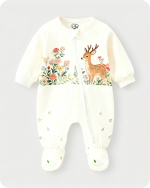 Forest Deer Floral Footed Baby Bamboo Romper