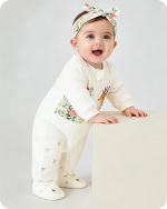 Forest Deer Floral Footed Baby Bamboo Romper