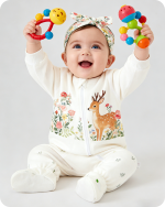 Forest Deer Floral Footed Baby Bamboo Romper