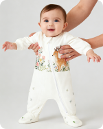 Forest Deer Floral Footed Baby Bamboo Romper