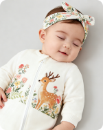 Forest Deer Floral Footed Baby Bamboo Romper