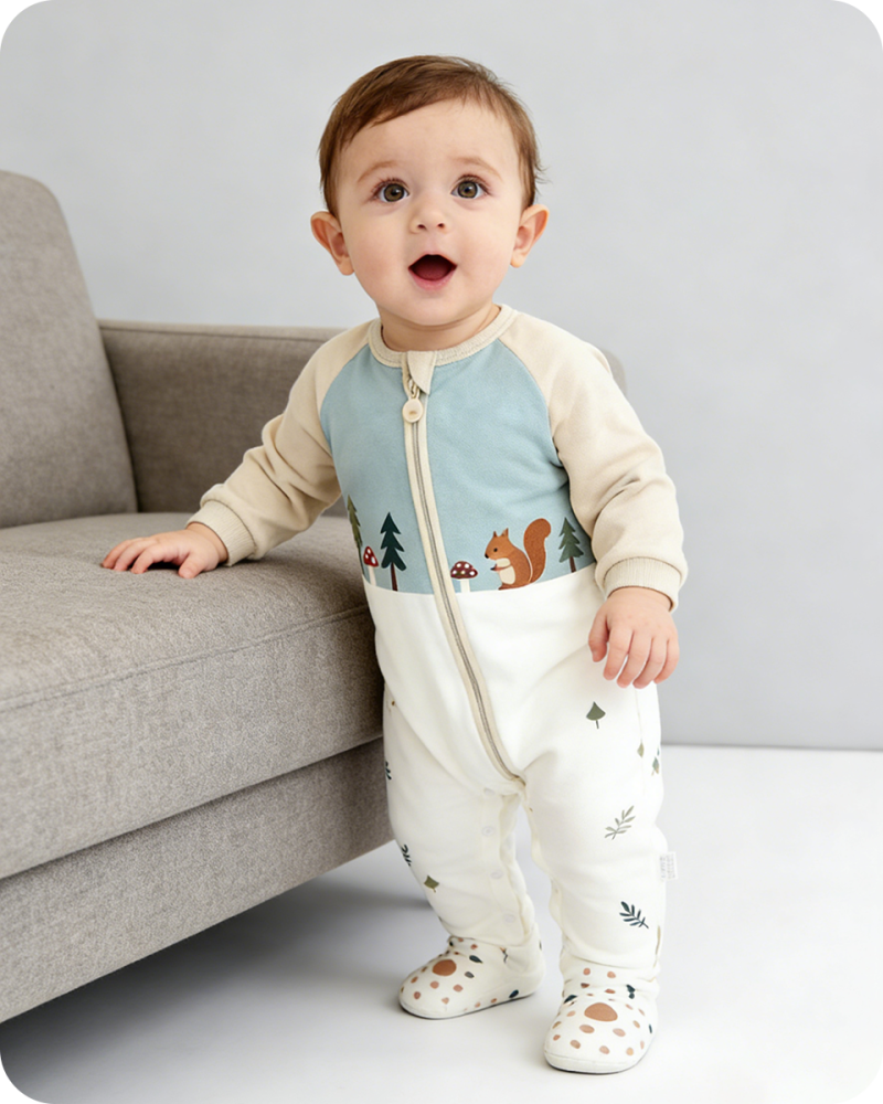 Forest Print Footed Baby Bamboo Romper