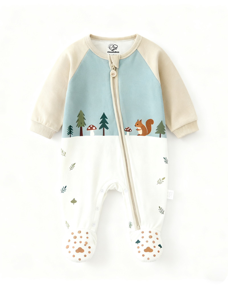 Forest Print Footed Baby Bamboo Romper