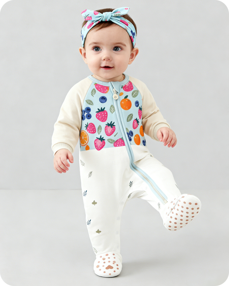 Fruit Print Footed Baby Bamboo Romper