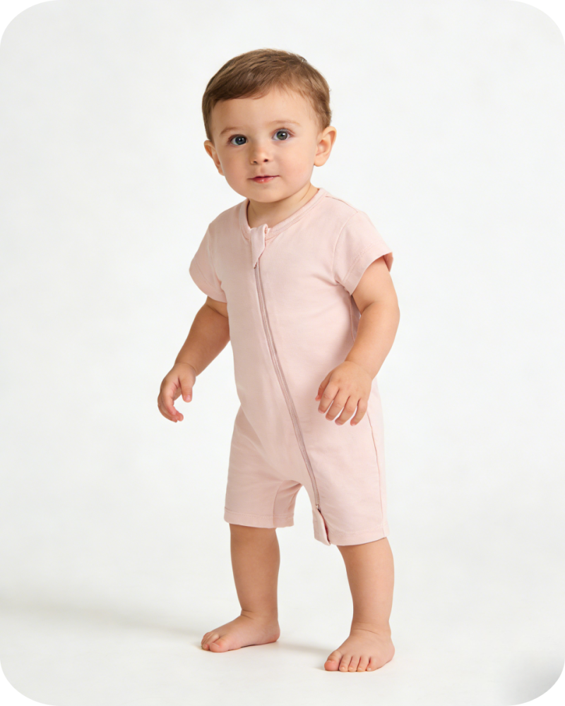 Pink Short Sleeve Bamboo Baby Romper