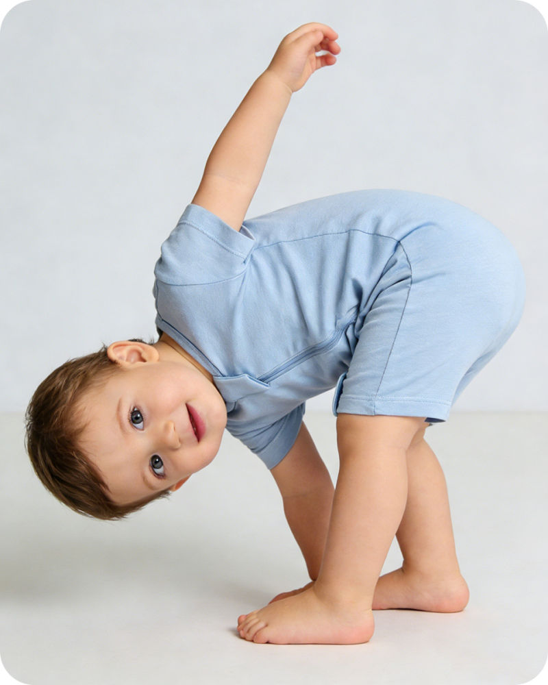 Short Sleeve Bamboo Baby Romper Blue