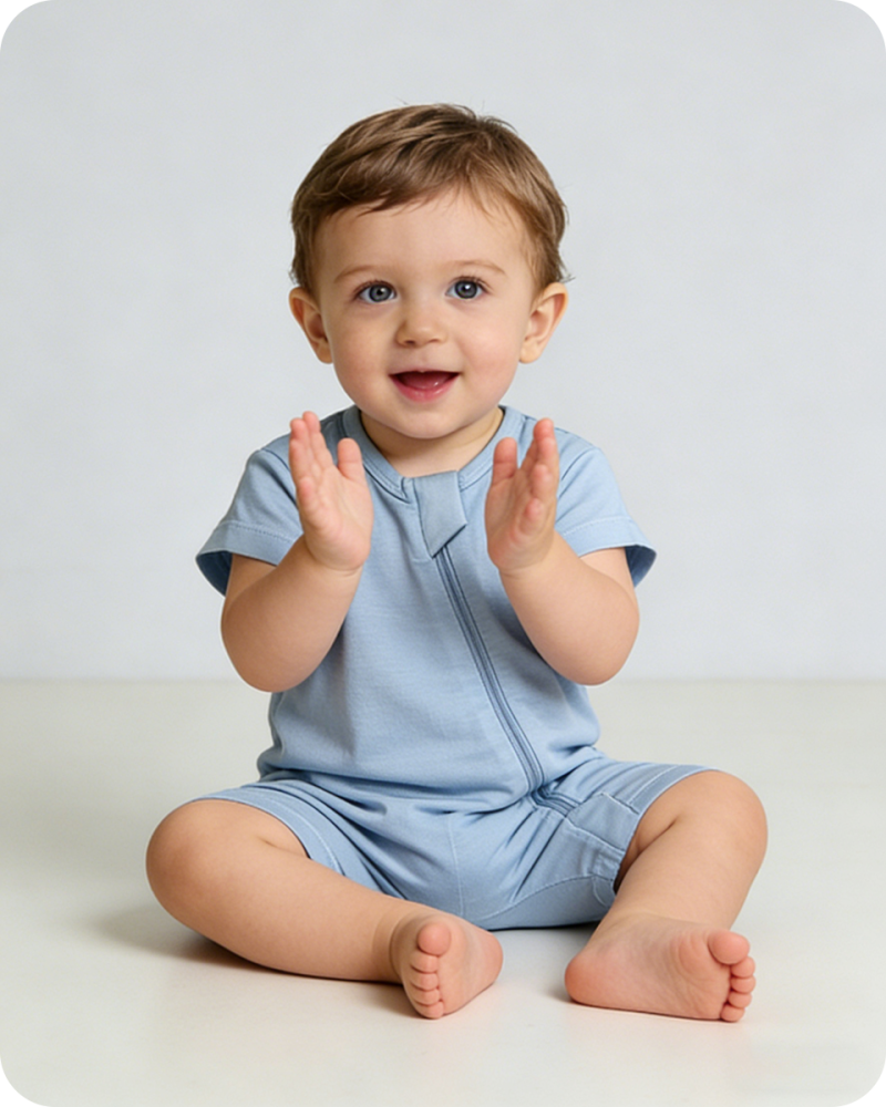 Short Sleeve Bamboo Baby Romper Blue