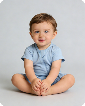 Short Sleeve Bamboo Baby Romper Blue