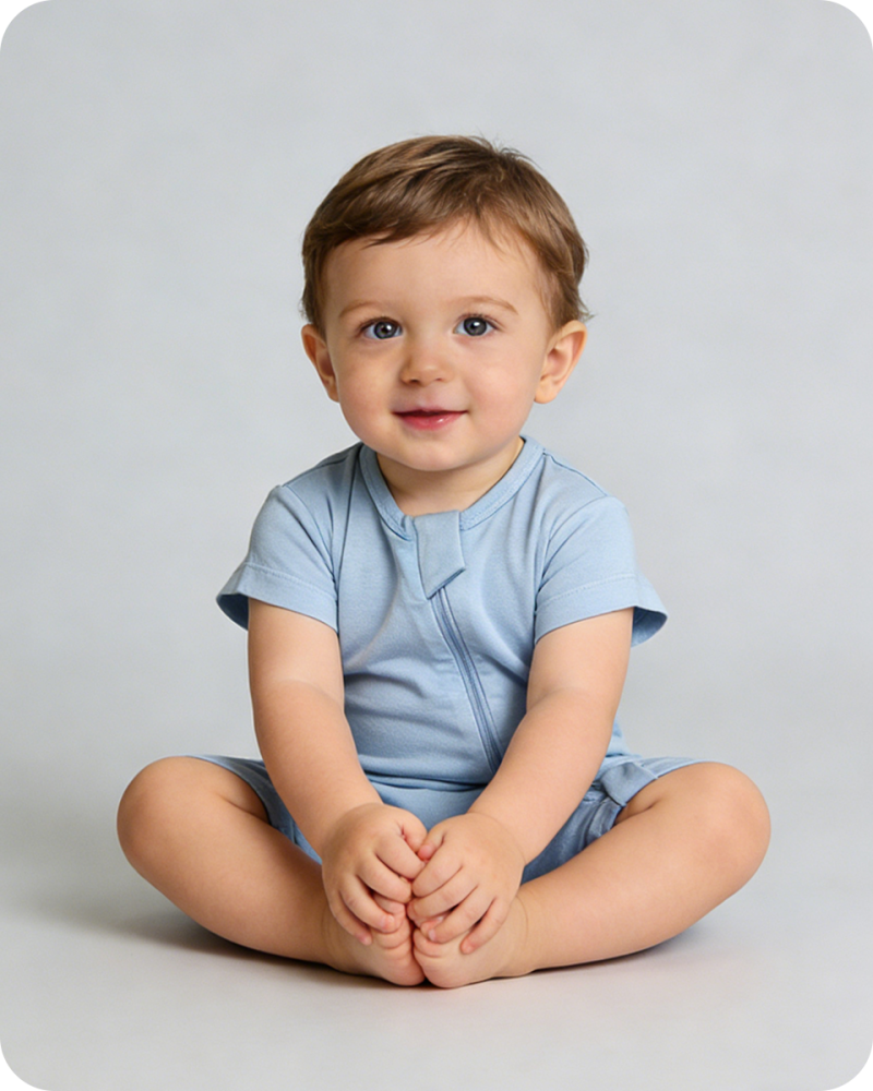 Short Sleeve Bamboo Baby Romper Blue