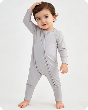 Solid Gray Long Sleeve Bamboo Baby Pajamas