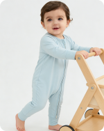 Solid Light Blue Long Sleeve Bamboo Baby Pajamas