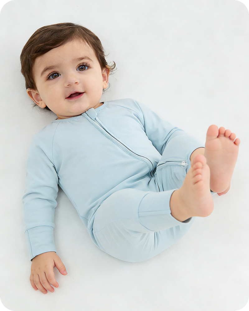 Solid Light Blue Long Sleeve Bamboo Baby Pajamas