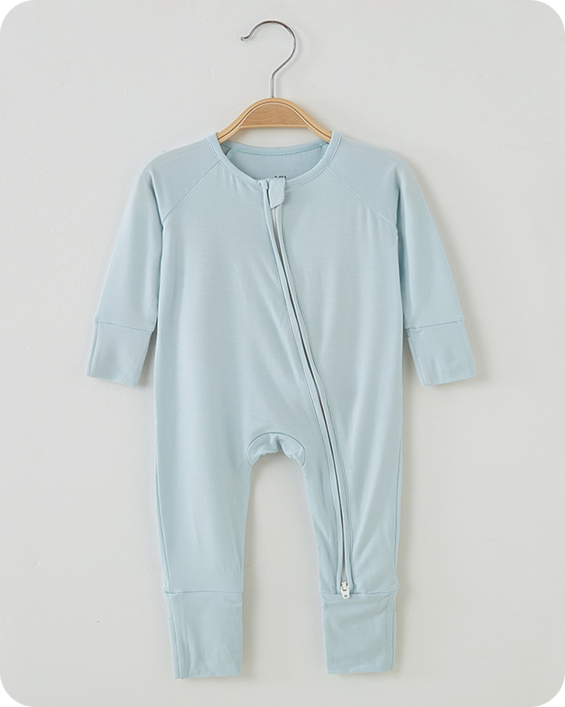 Solid Light Blue Long Sleeve Bamboo Baby Pajamas