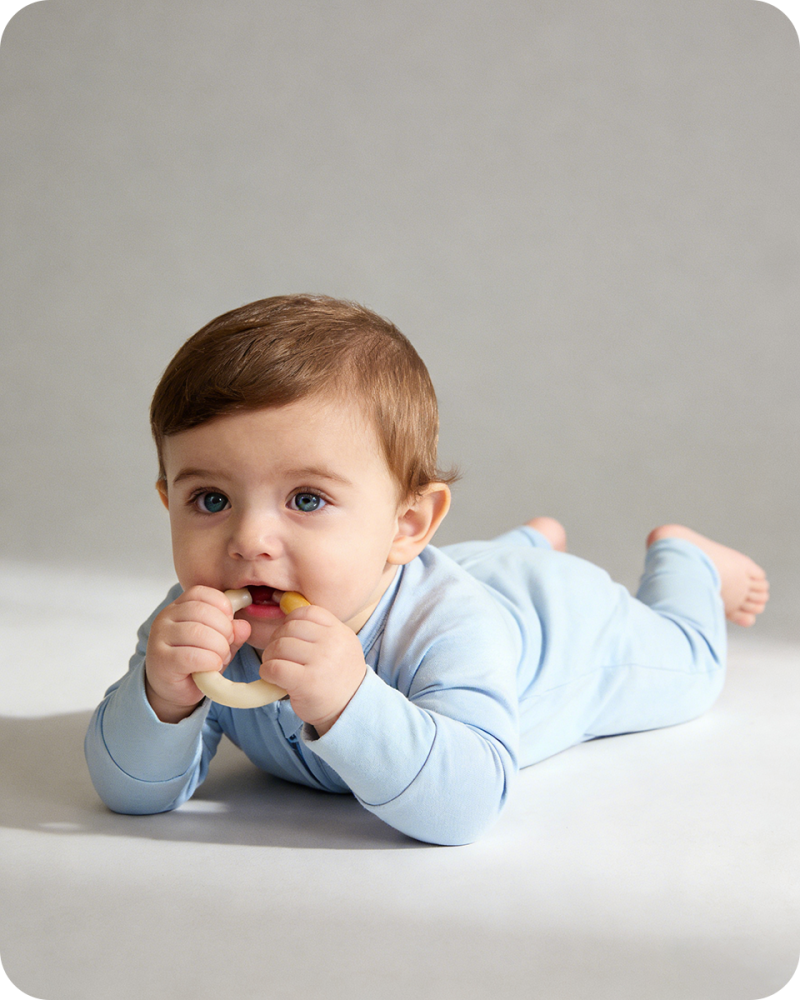 Solid Long Sleeve Bamboo Baby Pajamas Blue