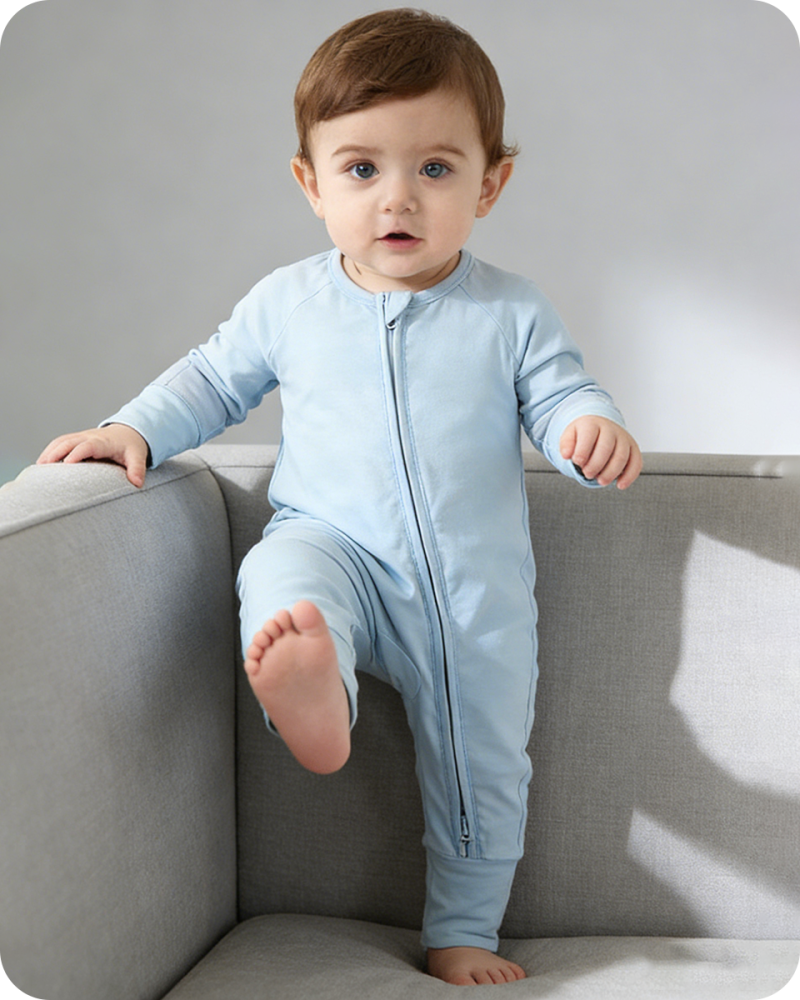 Solid Long Sleeve Bamboo Baby Pajamas Blue