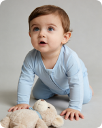 Solid Long Sleeve Bamboo Baby Pajamas Blue