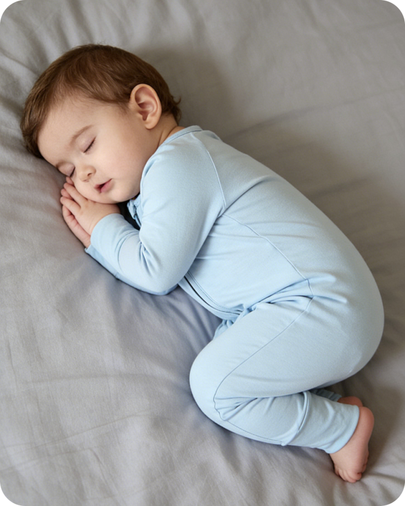 Solid Long Sleeve Bamboo Baby Pajamas Blue