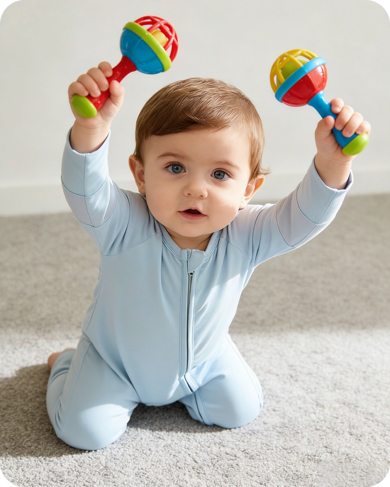 Solid Long Sleeve Bamboo Baby Pajamas Blue