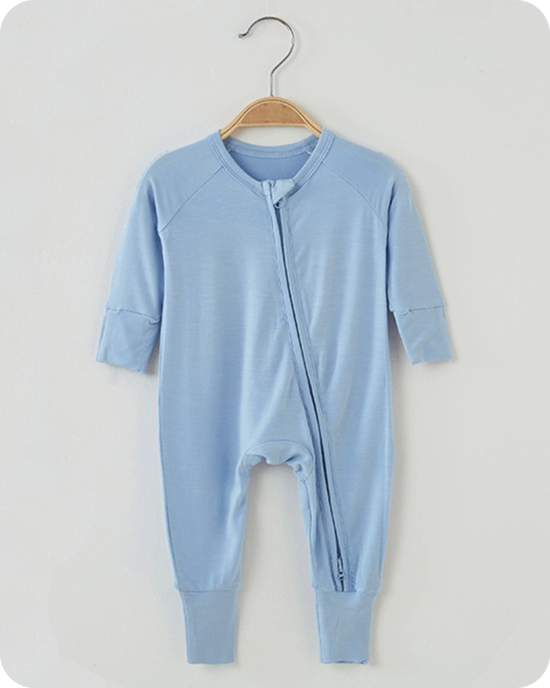 Solid Long Sleeve Bamboo Baby Pajamas Blue