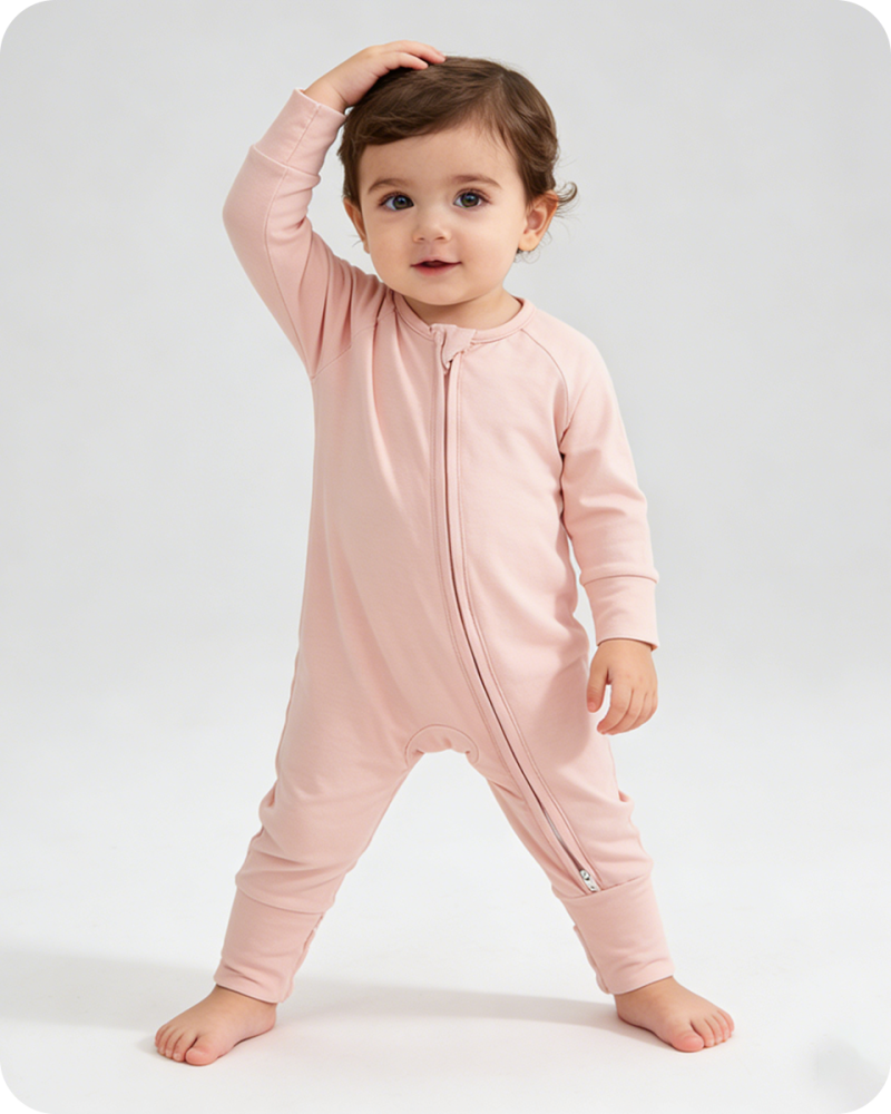 Solid Pink Long Sleeve Bamboo Baby Pajamas