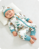 Blue Palm Tree & Leopard Safari Bamboo Baby Pajamas
