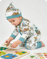 Blue Palm Tree & Leopard Safari Bamboo Baby Pajamas