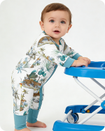 Blue Palm Tree & Leopard Safari Bamboo Baby Pajamas