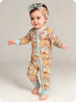 Boho Floral Organic Bamboo Baby Sleepers with Zipper