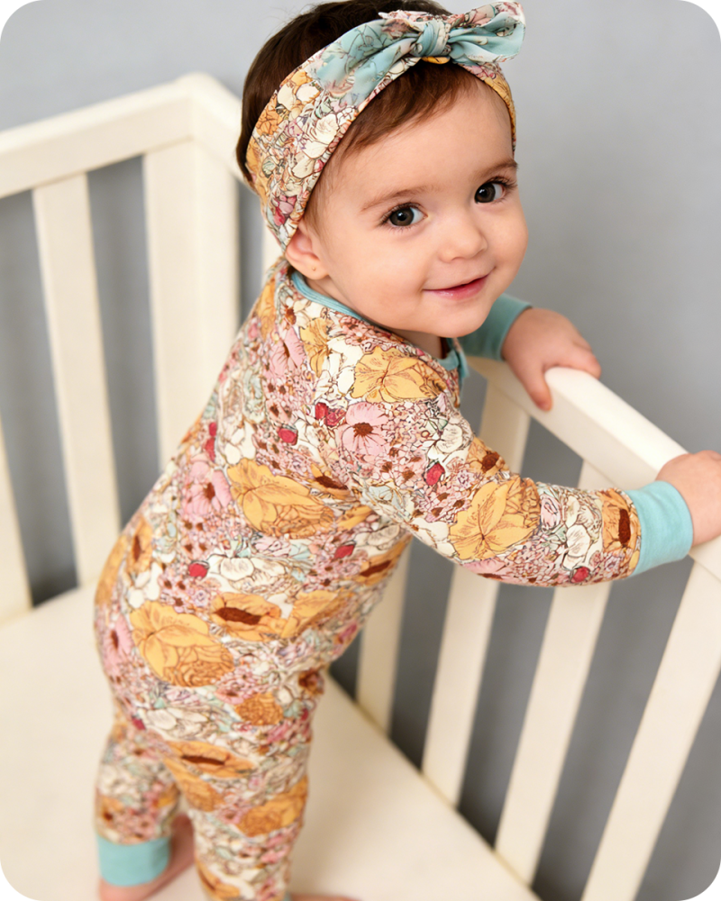 Boho Floral Organic Bamboo Baby Sleepers with Zipper