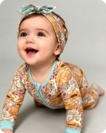 Boho Floral Organic Bamboo Baby Sleepers with Zipper