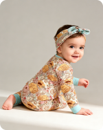 Boho Floral Organic Bamboo Baby Sleepers with Zipper