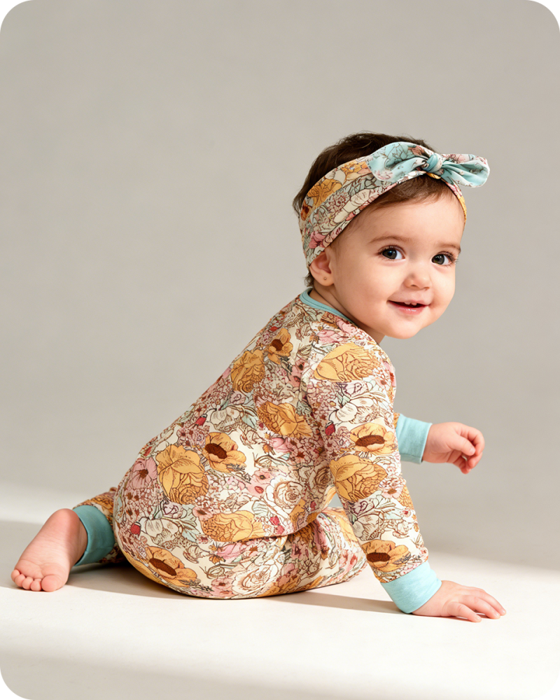 Boho Floral Organic Bamboo Baby Sleepers with Zipper