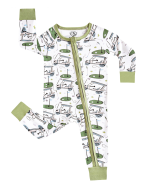 Green Golf Cart Print Bamboo Zipper Onesie