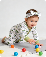 Green Golf Cart Print Bamboo Zipper Onesie (2)