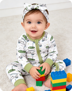 Green Golf Cart Print Bamboo Zipper Onesie (2)