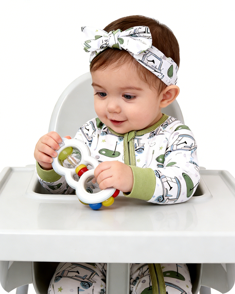 Green Golf Cart Print Bamboo Zipper Onesie (2)