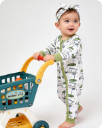 Green Golf Cart Print Bamboo Zipper Onesie (2)