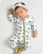 Green Golf Cart Print Bamboo Zipper Onesie (2)