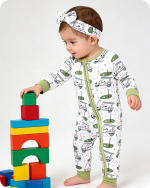 Green Golf Cart Print Bamboo Zipper Onesie (2)