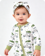 Green Golf Cart Print Bamboo Zipper Onesie (2)