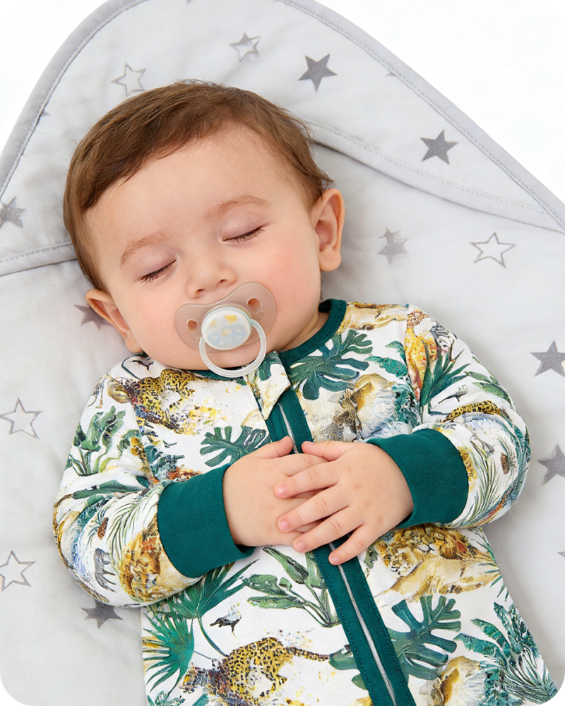 Green Tiger & Zebra Leaf Print Bamboo Baby Pajamas