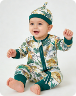 Green Tiger & Zebra Leaf Print Bamboo Baby Pajamas