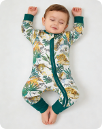 Green Tiger & Zebra Leaf Print Bamboo Baby Pajamas