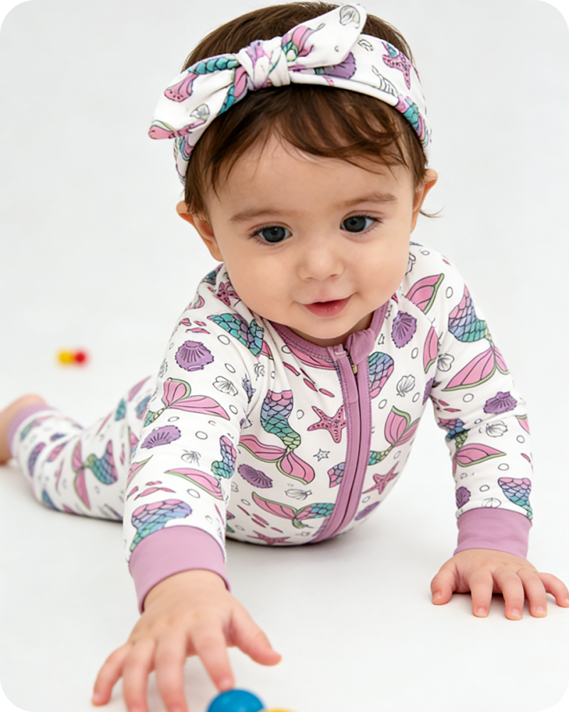 Mermaid Sea Print Bamboo Zipper Onesie