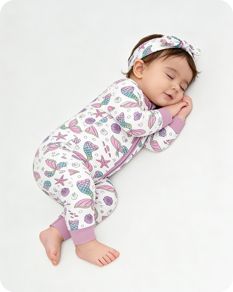 Mermaid Sea Print Bamboo Zipper Onesie