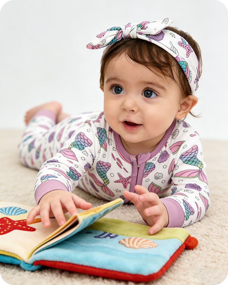 Mermaid Sea Print Bamboo Zipper Onesie