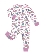 Mermaid Sea Print Bamboo Zipper Onesie