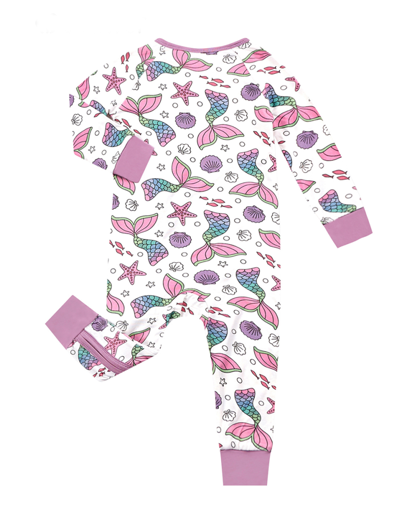 Mermaid Sea Print Bamboo Zipper Onesie