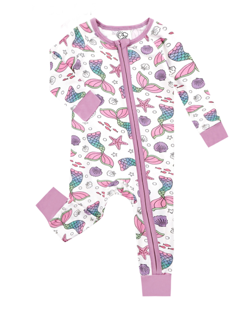 Mermaid Sea Print Bamboo Zipper Onesie
