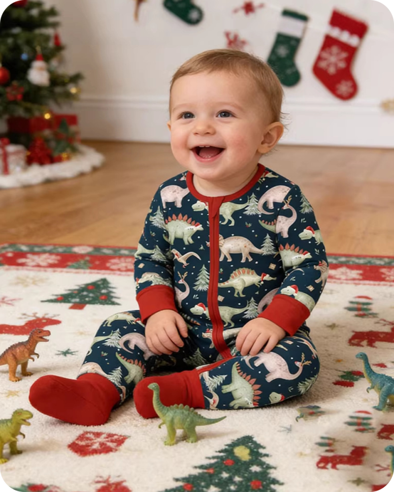 Playful Dinosaur Bamboo Baby Sleepers with Zipper